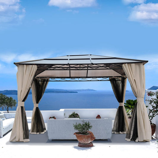 10x12 Hardtop Gazebo: UV 50+ Canopy with Curtains