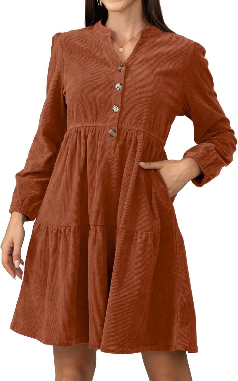 Stylish Women's Long Sleeve Corduroy Dress for Work & Play