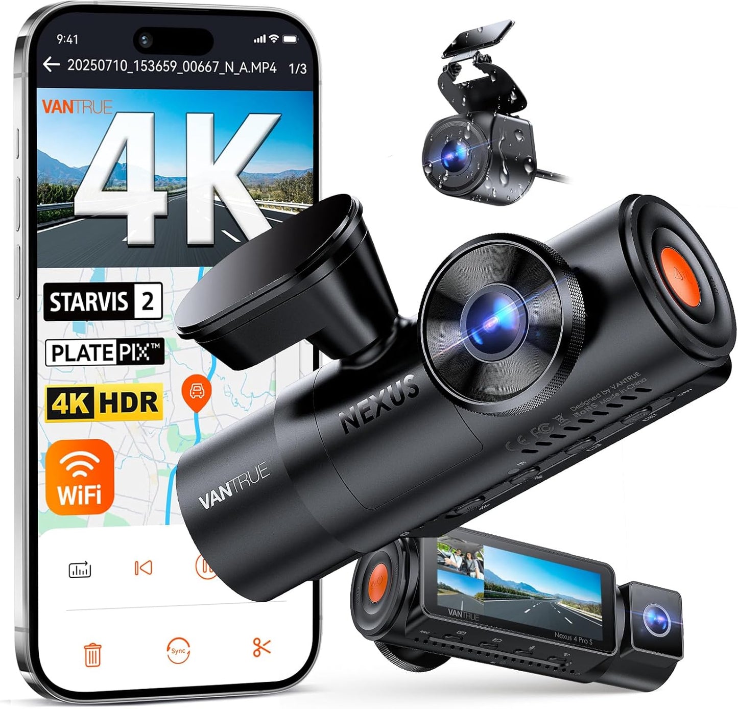 Vantrue N4 Pro S 4K 3 Channel Dash Cam with Triple STARVIS 2