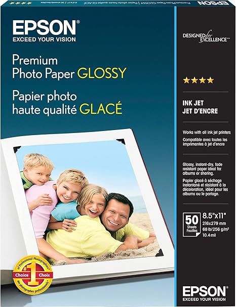 Epson Premium Photo Paper GLOSSY for Stunning Prints 8.5x11 in