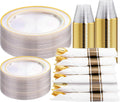 Clear Gold Plastic Plates Dinnerware Set for 30 Guests - Elegant