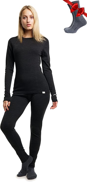 Merino Wool Base Layer Women Set - Lightweight Thermal Underwear