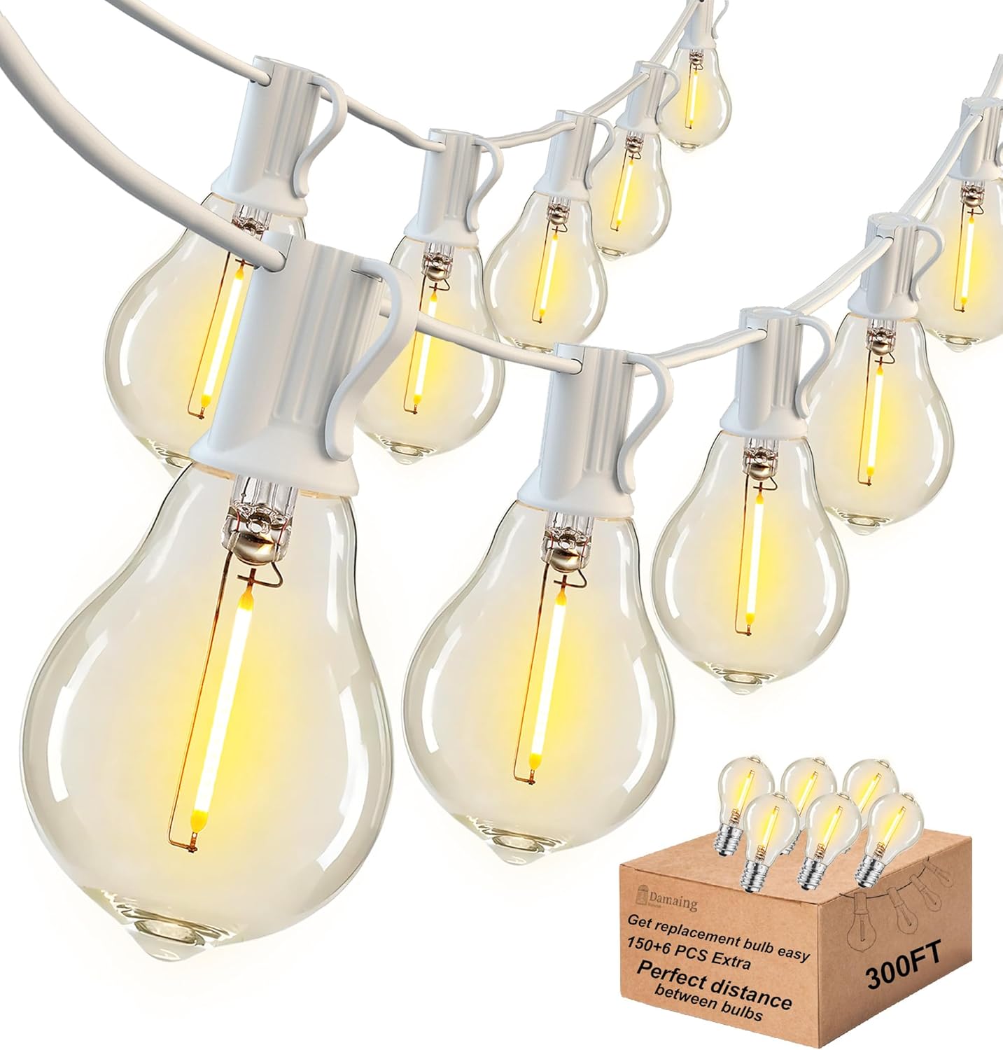 DAMAING 300FT Outdoor String Lights with Dimmable LED Bulbs