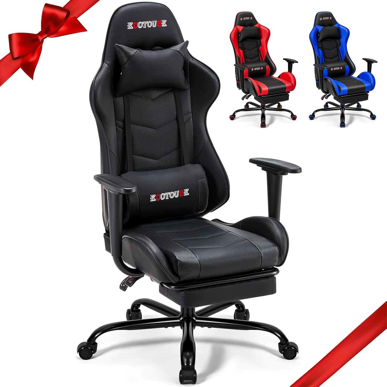ECOTOUGE PC Massage Gaming Chair with Footrest for Comfort