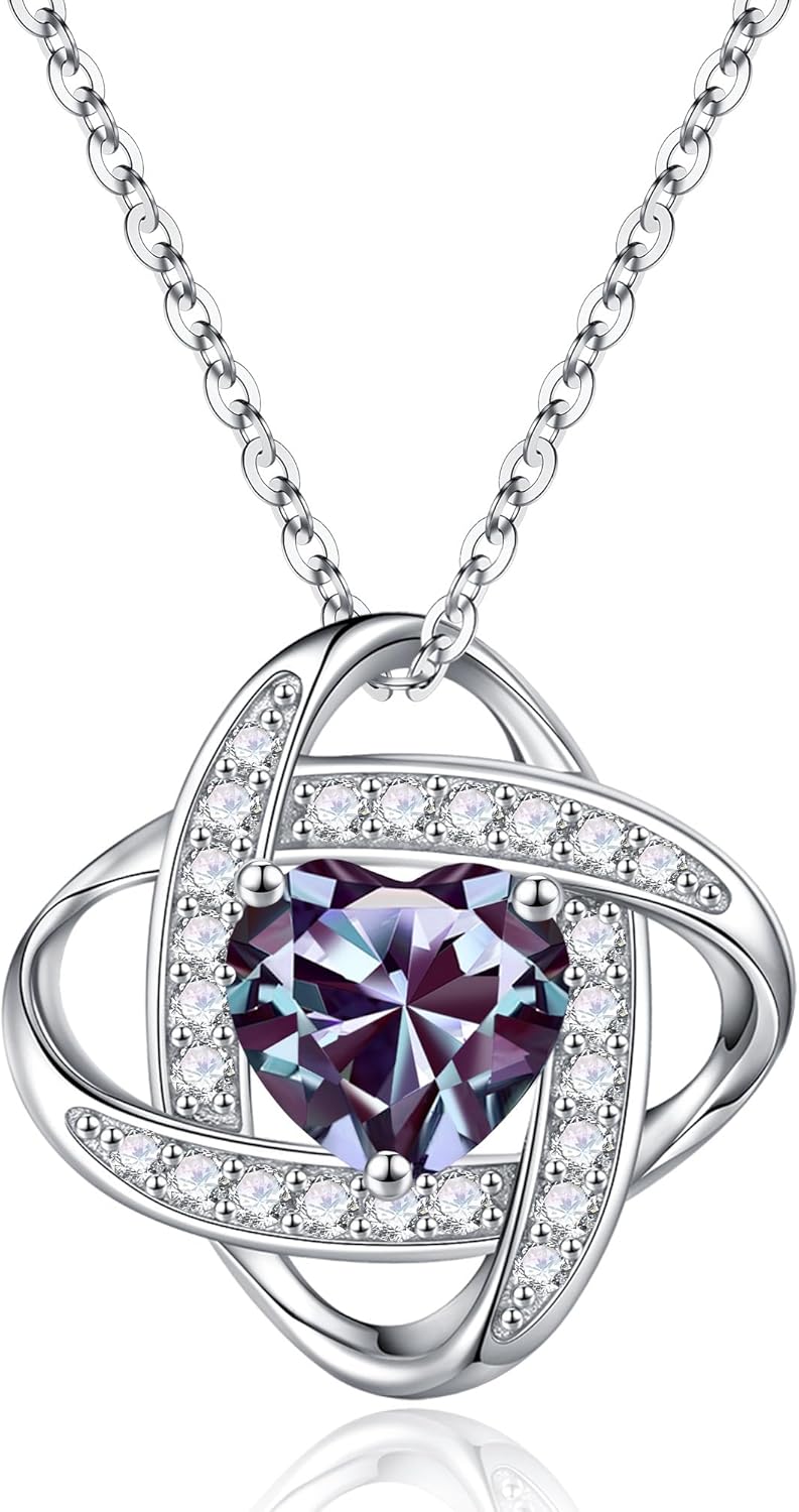 Iefil 925 Sterling Silver Love Knot Birthstone Necklace Gift