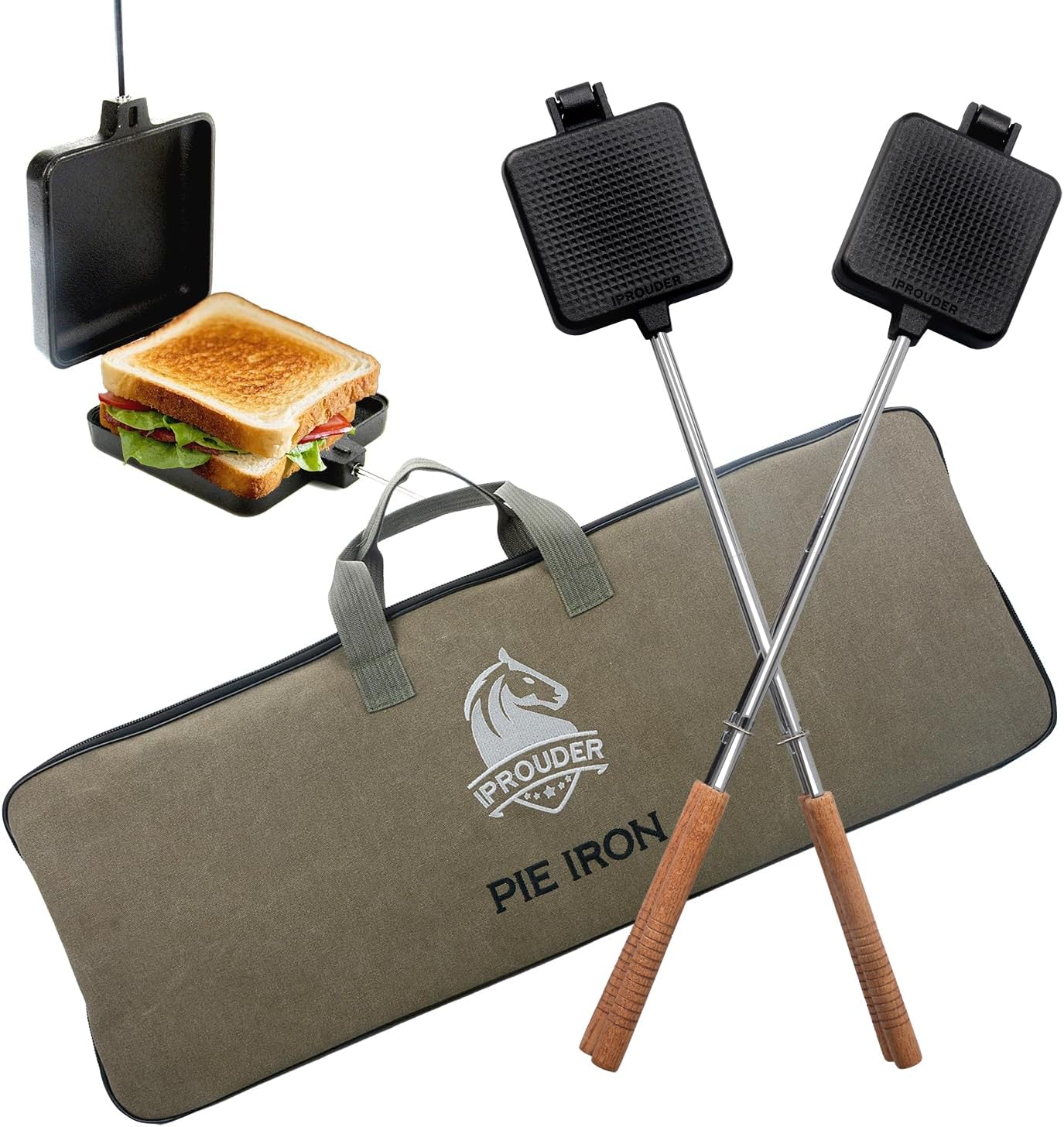 Campfire Pie Iron for Camping - Large Cast Iron Sandwich Maker