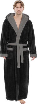 Mens Plush Robes Full Length Hooded Bathrobe - Warm & Extra Long
