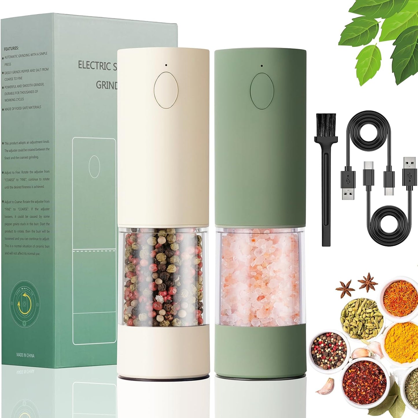 Electric Salt & Pepper Grinder Set with USB Rechargeable Design