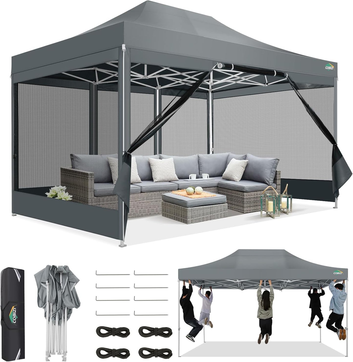 COBIZI 10x15 Heavy Duty Canopy - Instant Mosquito Netting Screen