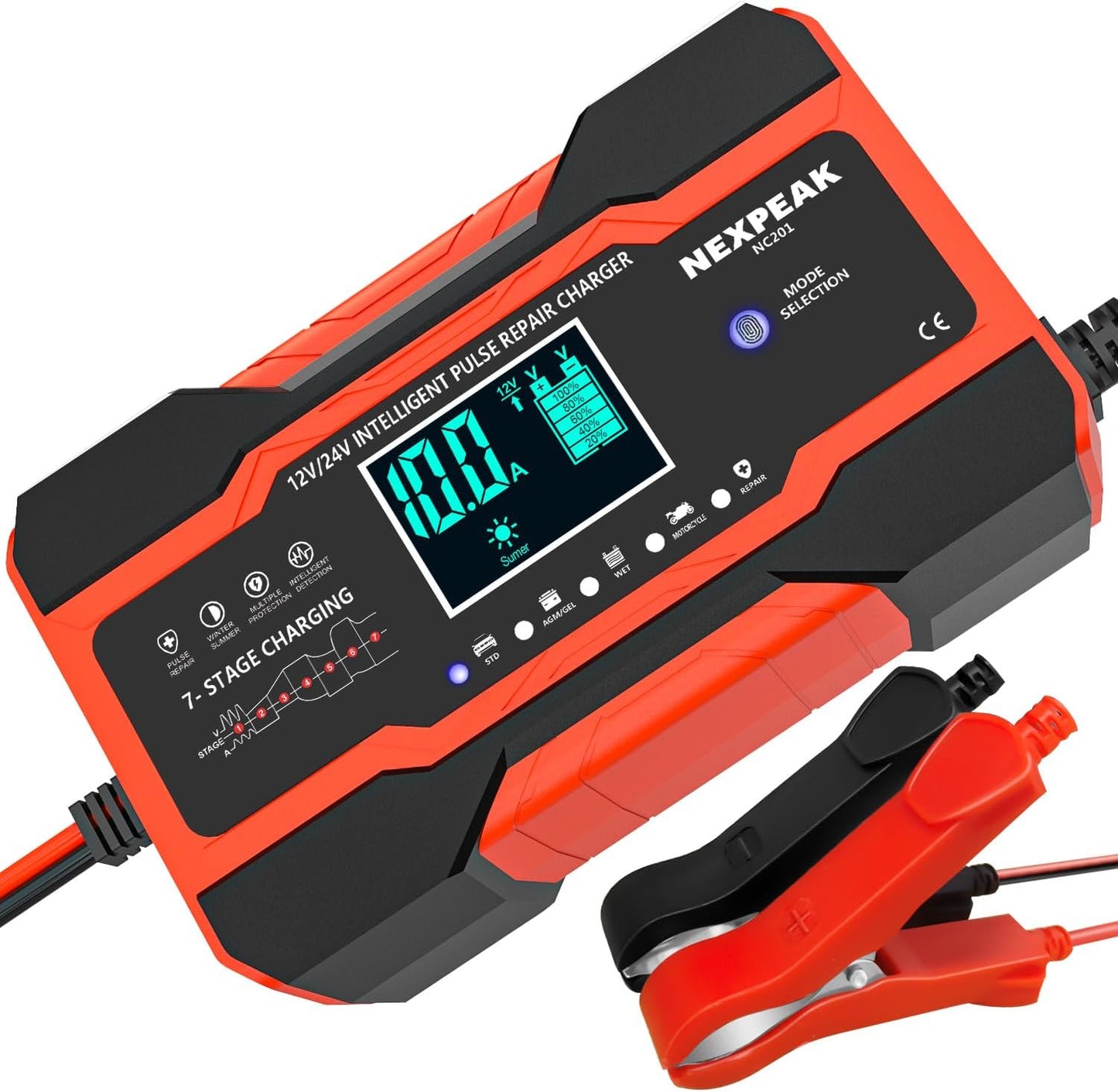 NEXPEAK NC201 10-Amp Battery Charger for Cars and Boats