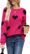 Women's Knit Heart Crewneck Sweater - Soft Acrylic Pullover