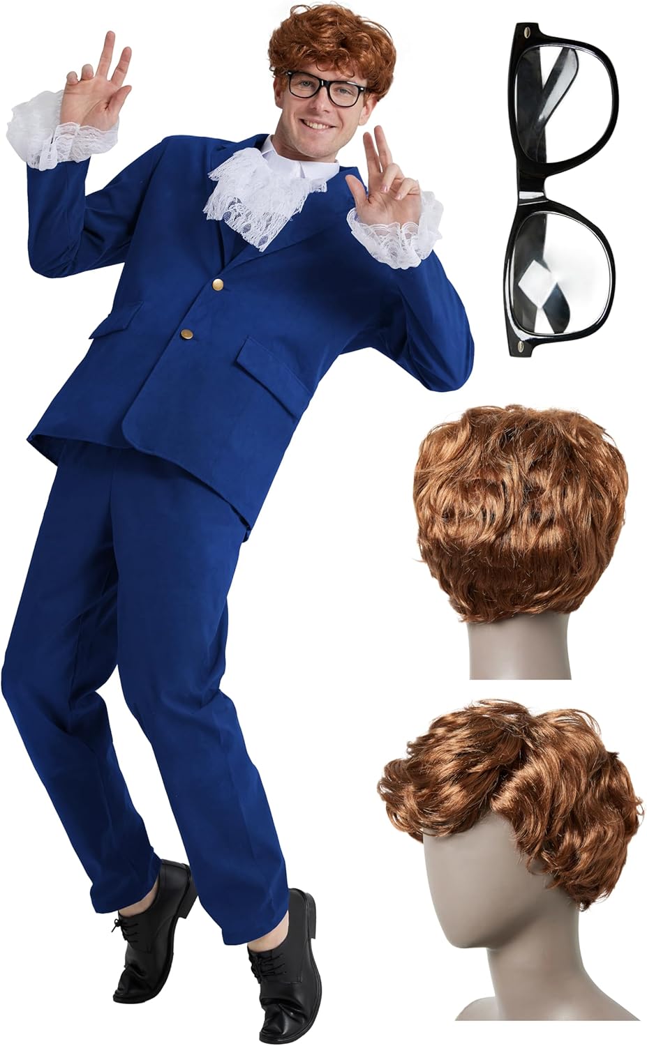 Men's Spy Costume - 6 Piece Groovy 60fts Blue Suit Set