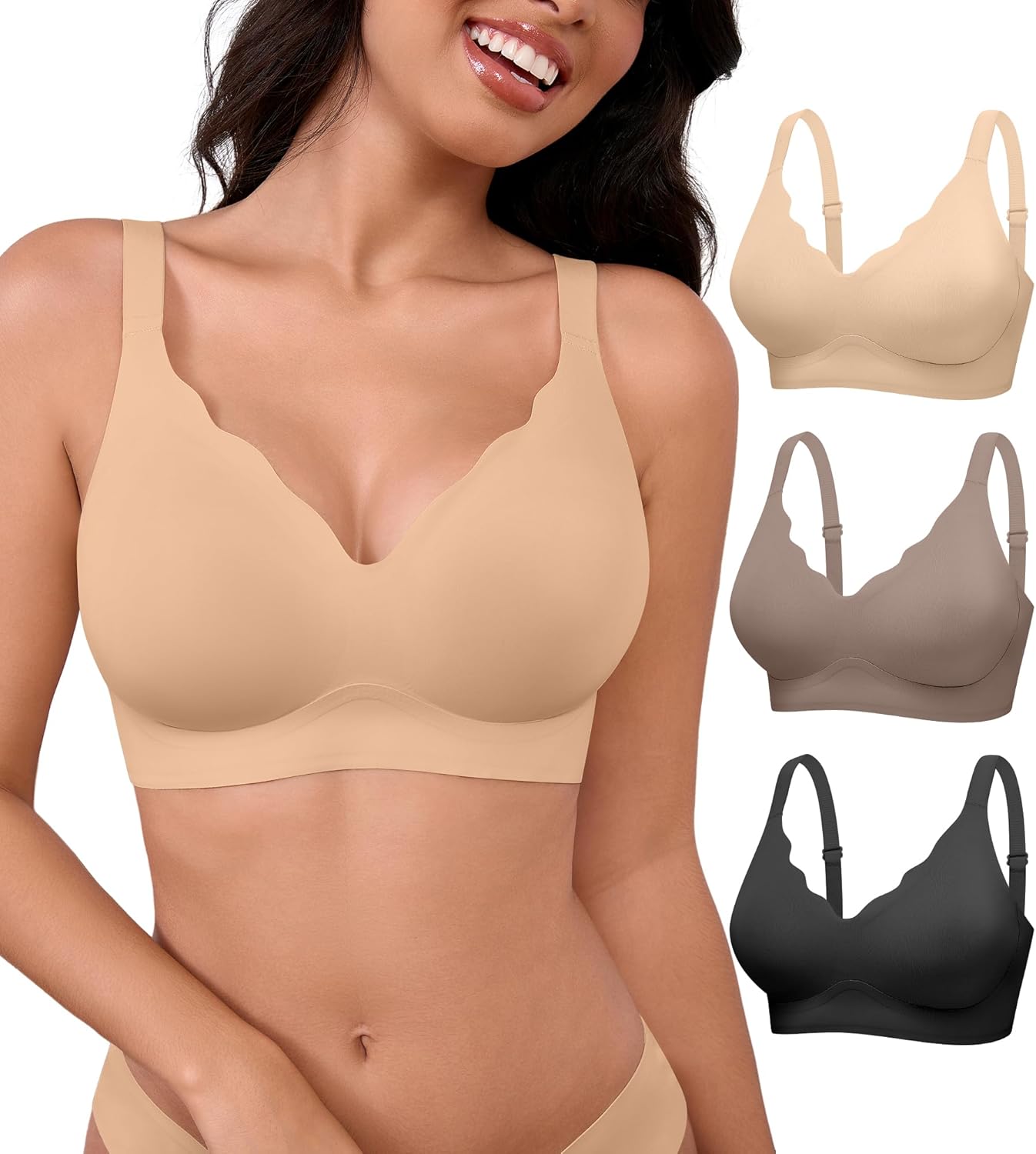 Womens Seamless Bras No Underwire Push Up Comfort V Neck