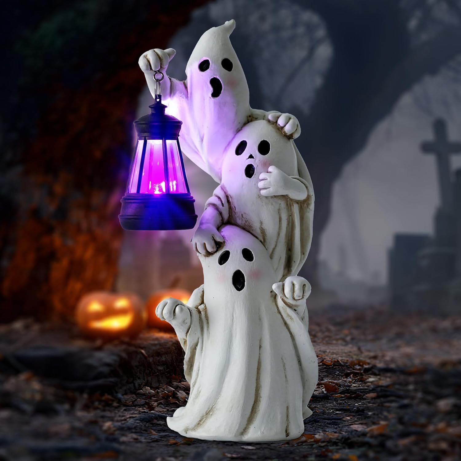 Triple Ghosts Halloween Decorations Outdoor with Solar Lantern