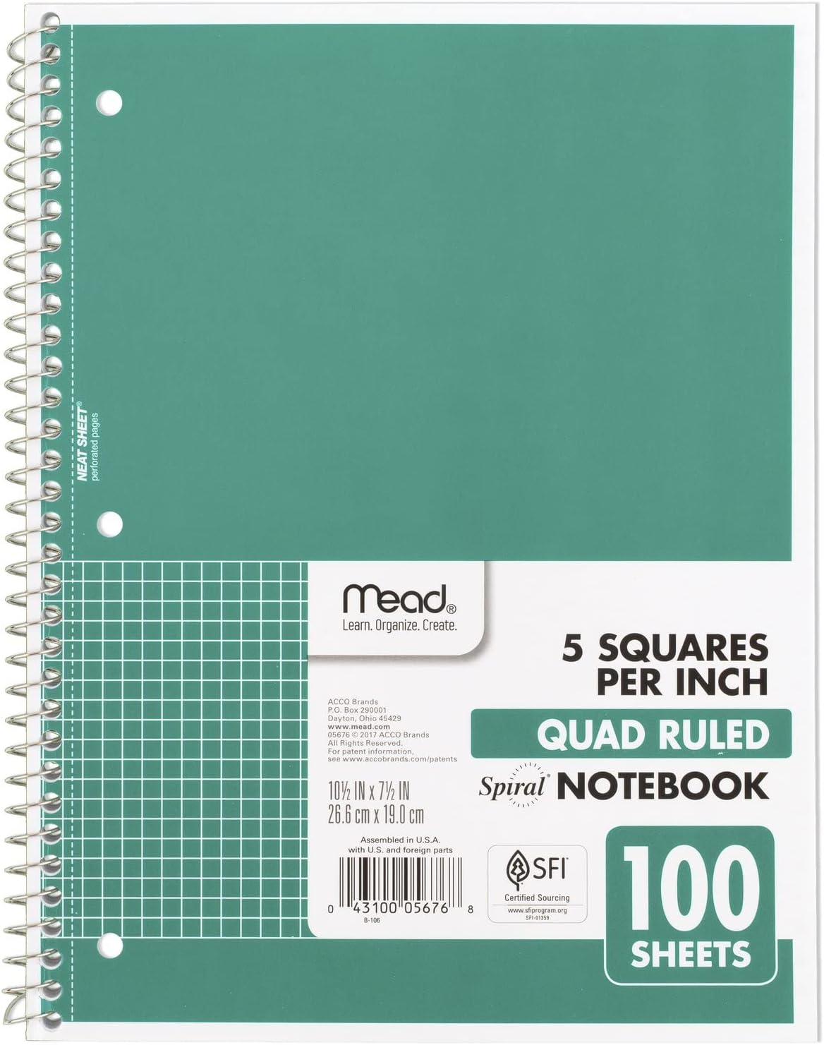 Mead Graph Ruled Notebook, 1-Subject, 100 Sheets, 7.5 x 10.5, Green - Smarter Note-Taking