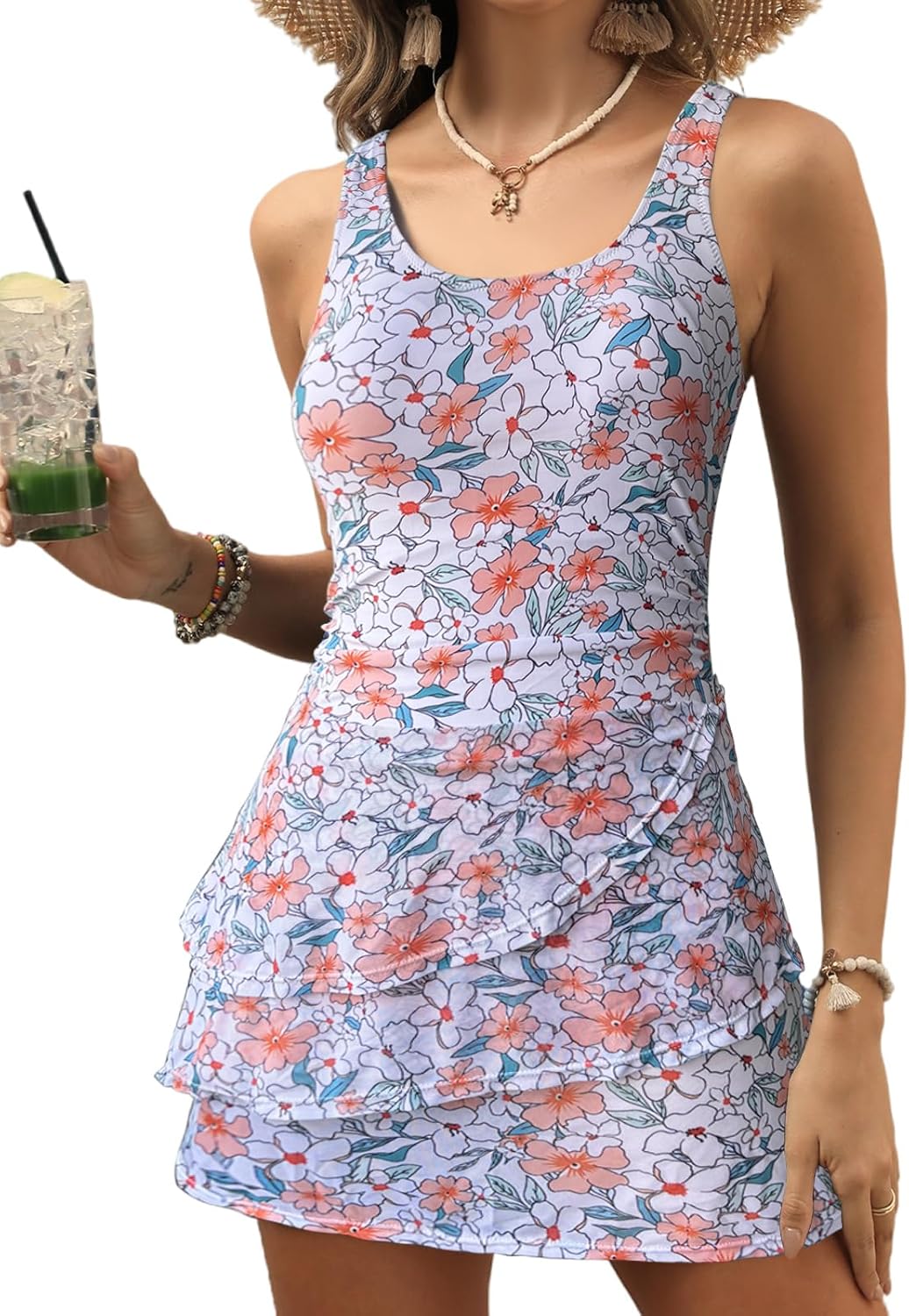 VIMPUNEC Women One Piece Swim Dress with Tummy Control Design