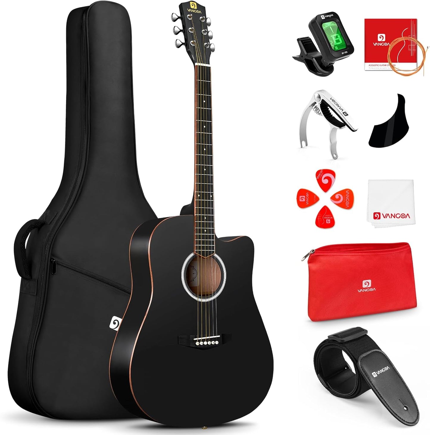 Vangoa Full Size Cutaway Acoustic Guitar Bundle - Everything You Need for Beginners! 