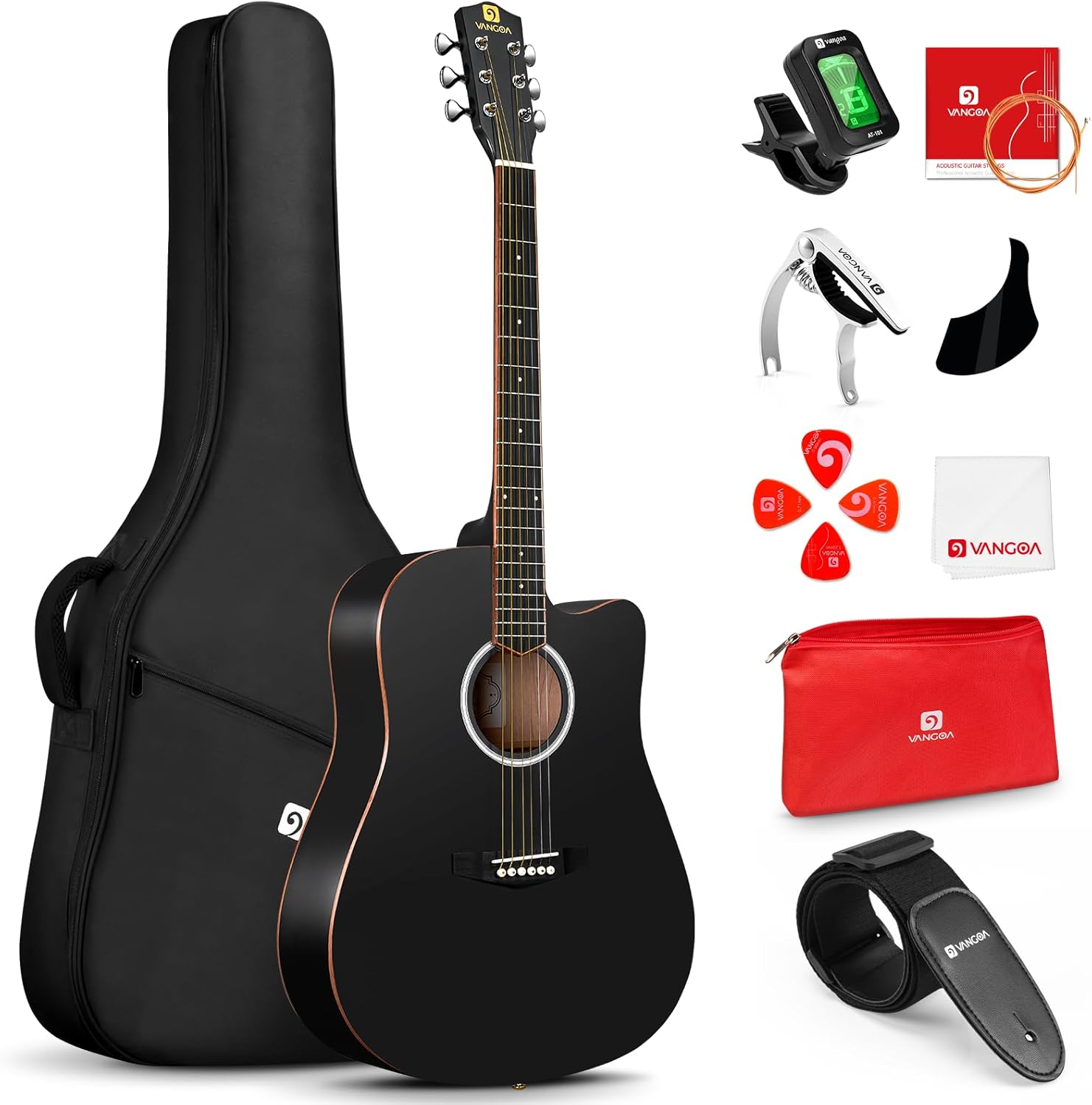 Vangoa Full Size Cutaway Acoustic Guitar Bundle - Everything You Need for Beginners! 
