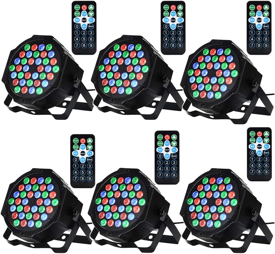 Dj Lights 6 Pack 36 LED Par Lights for Stage Lighting Events