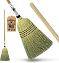 Handmade Amish Corn Broom with Wooden Handle - Heavy Duty Sweeper