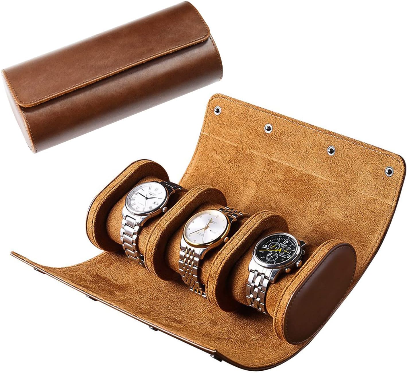 Luxury Leather Watch Roll - 3 Slot Organizer