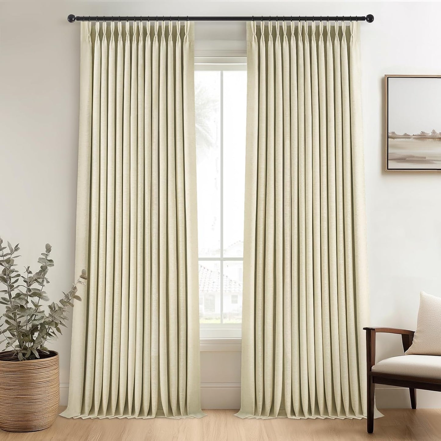 Extra Long Blackout Linen Curtains for Large Windows 108 in