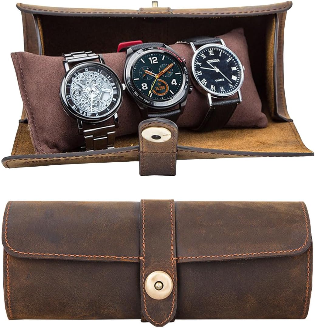3-Watch Genuine Leather Travel Case by Acidea