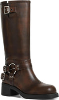 Knee High Riding Boots Women Wide Calf Square Toe - Vintage Buckles