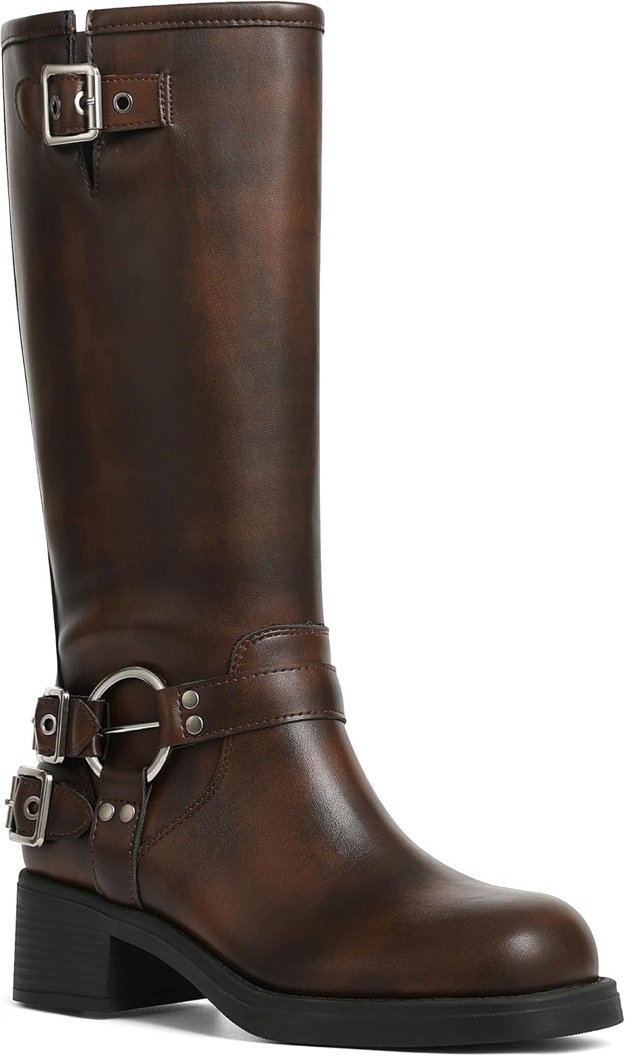 Knee High Boots Women Square Toe Pull On Wide Calf Riding Fashion