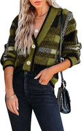 Imily Bela Womens Plaid Fuzzy Knit Cardigan - Cozy V Neck Sweater