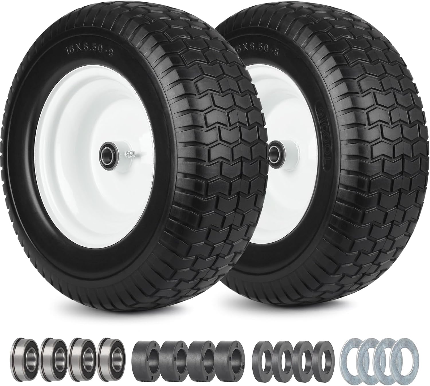 16x6.50-8 Flat Free Riding Lawn Mower Tire and Wheel Set