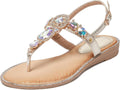 Rhinestone T-Strap Flat Sandals - Sparkly Bohemian Comfort