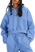 Women's Fleece 2 Piece Tracksuit Set - Cropped Hoodie & Joggers