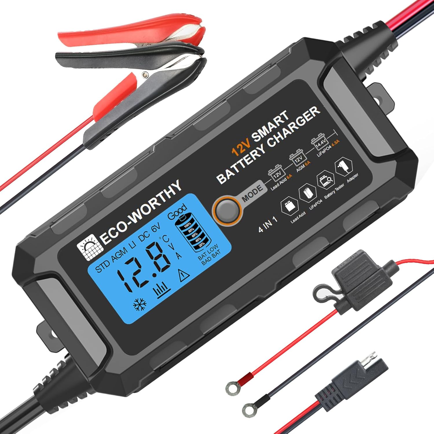 ECO-WORTHY 5A Smart Battery Charger LCD Display
