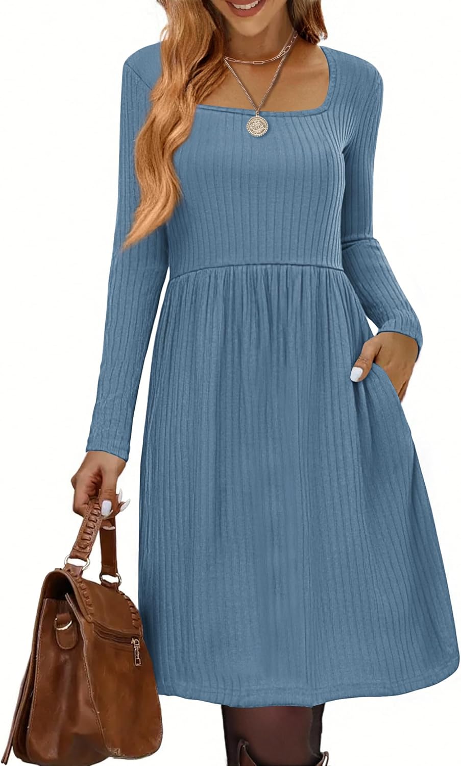 Zeagoo Womens Casual Sweater Dress with Pockets for Fall
