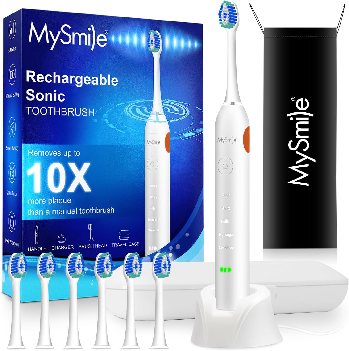MySmile Electric Toothbrush for Adults with 6 Brush Heads
