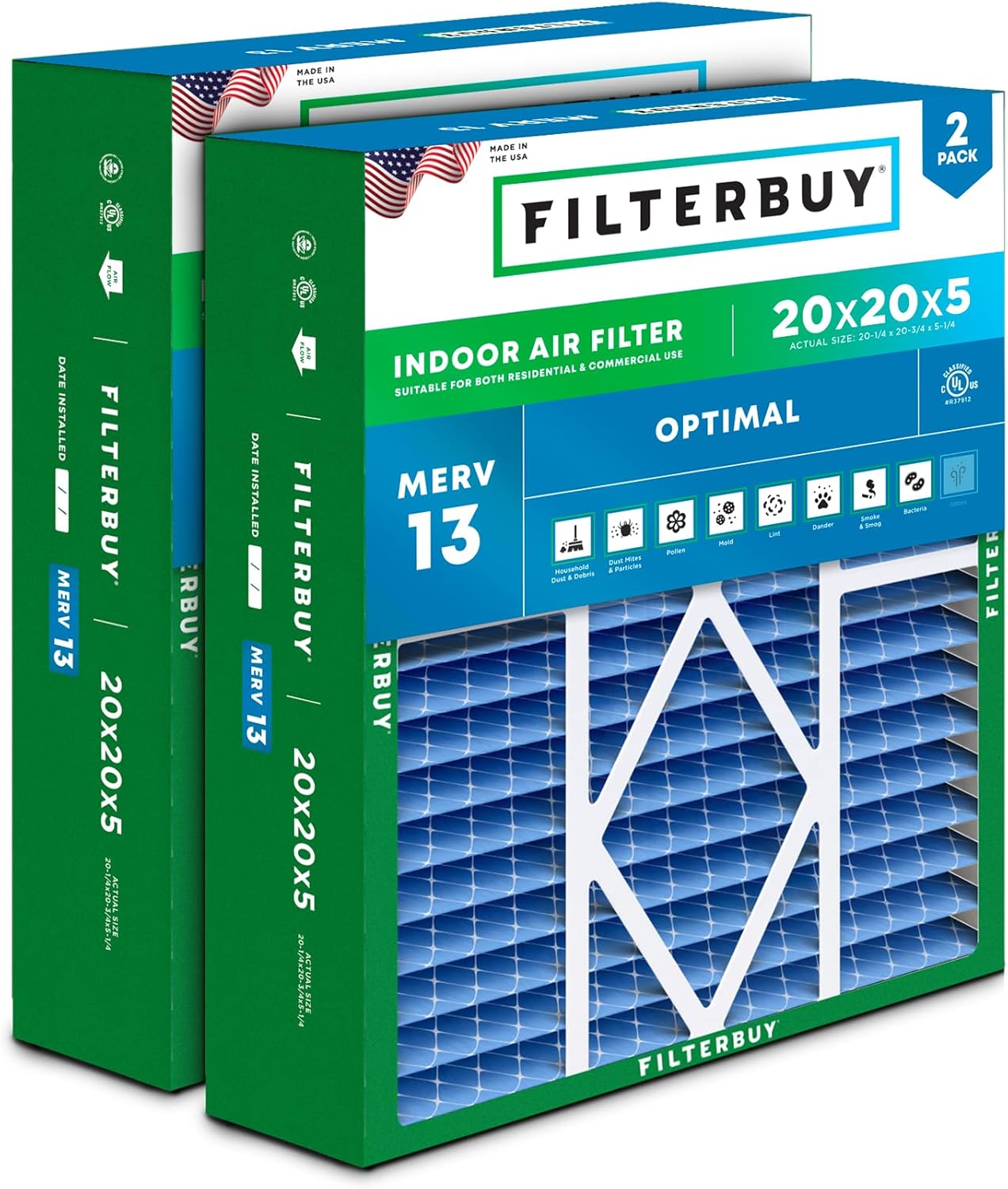 Filterbuy 20x20x5 Air Filter MERV 13 for Optimal Smoke Defense