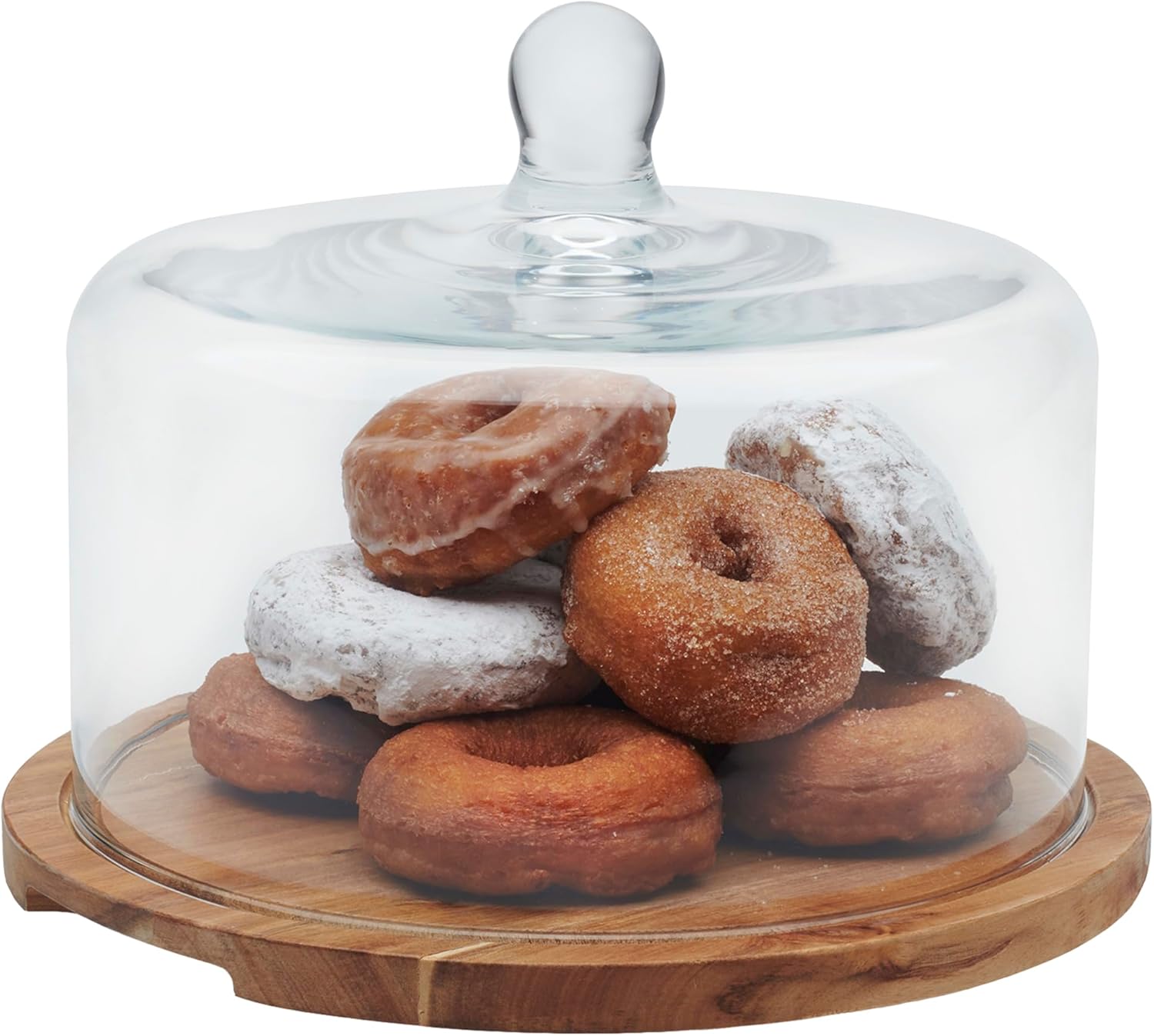 Libbey Acacia Wood Cake Stand with Dome Lid for Elegant Serving