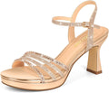 Womens Platform Heels Sparkly Rhinestone Ankle Strap - 3in Chunky