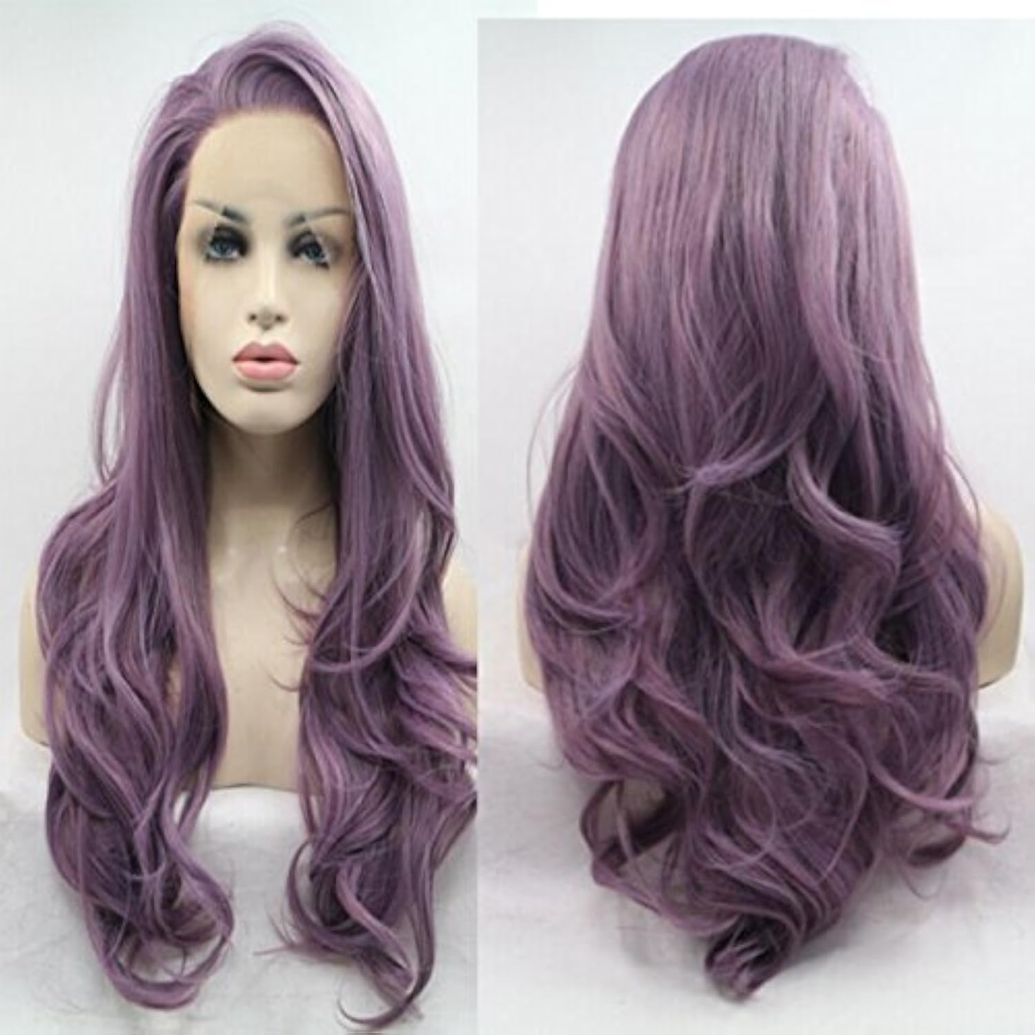 ELESTY Long Wavy Synthetic Lace Front Wig in Purple Color