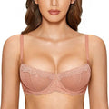 DOBREVA Women's Sexy Lace Balconette Bra - Sheer Unlined Demi Fit