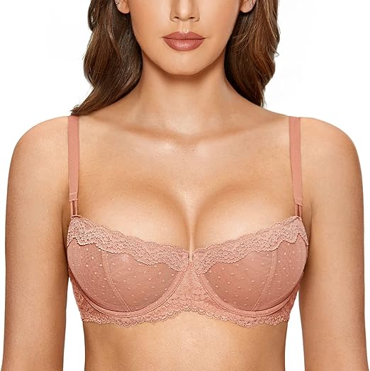 DOBREVA Women's Sexy Lace Bra Underwire Balconette Unlined Demi