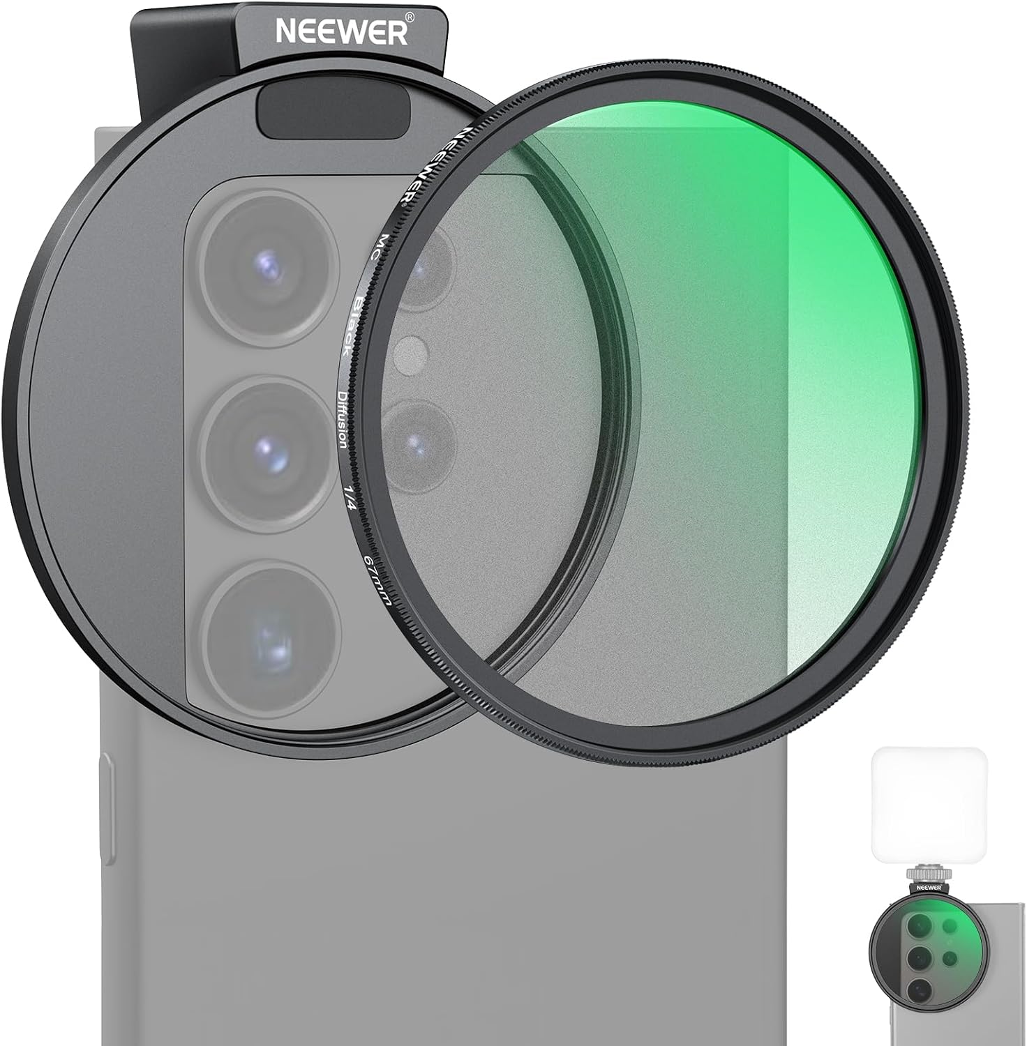 NEEWER 67mm Black Diffusion Filter & Cold Shoe Phone Clip