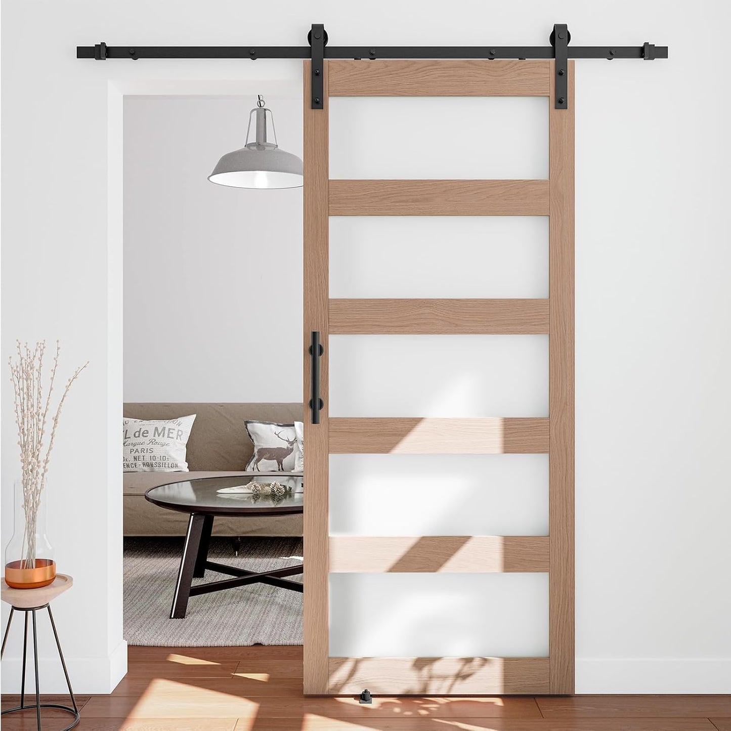 34in x 84in Barn Door with Frosted Glass and Hardware Kit