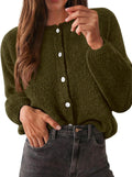 KIRUNDO Womens Cardigans Casual Loose Button Up Long Sleeve Crewneck