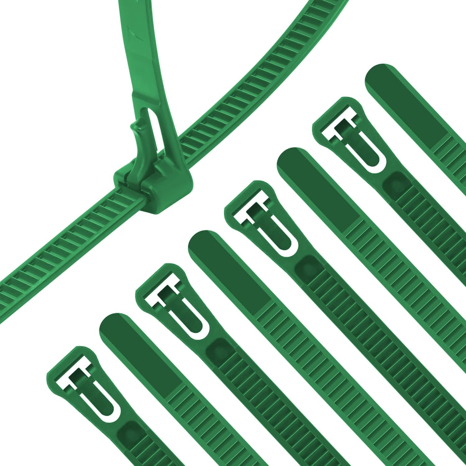 Adjustable Reusable Cable Ties - 100PCS 12 Green - Indoor/Outdoor Use