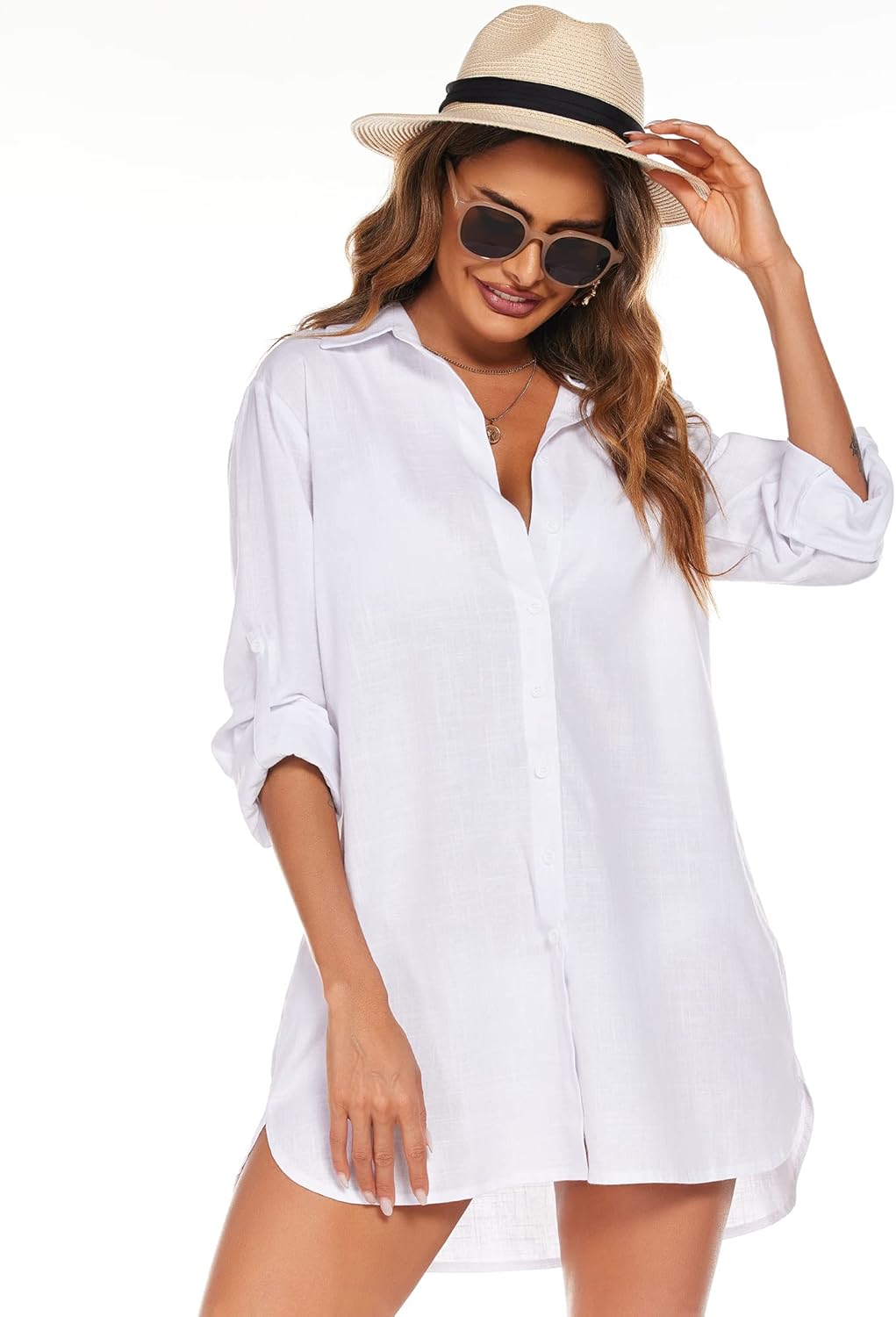 HOTOUCH Women Boyfriend Shirts Button Down Long Sleeve Blouse