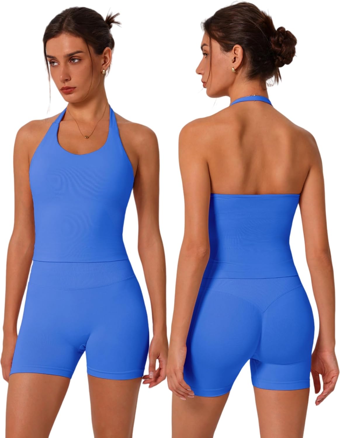ABOCIW Workout Sets for Women: Seamless Halter Sports Bra & Shorts
