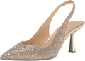 Rhinestone Pointed Toe Pumps - Sparkle Slingback with Low Kitten Heel