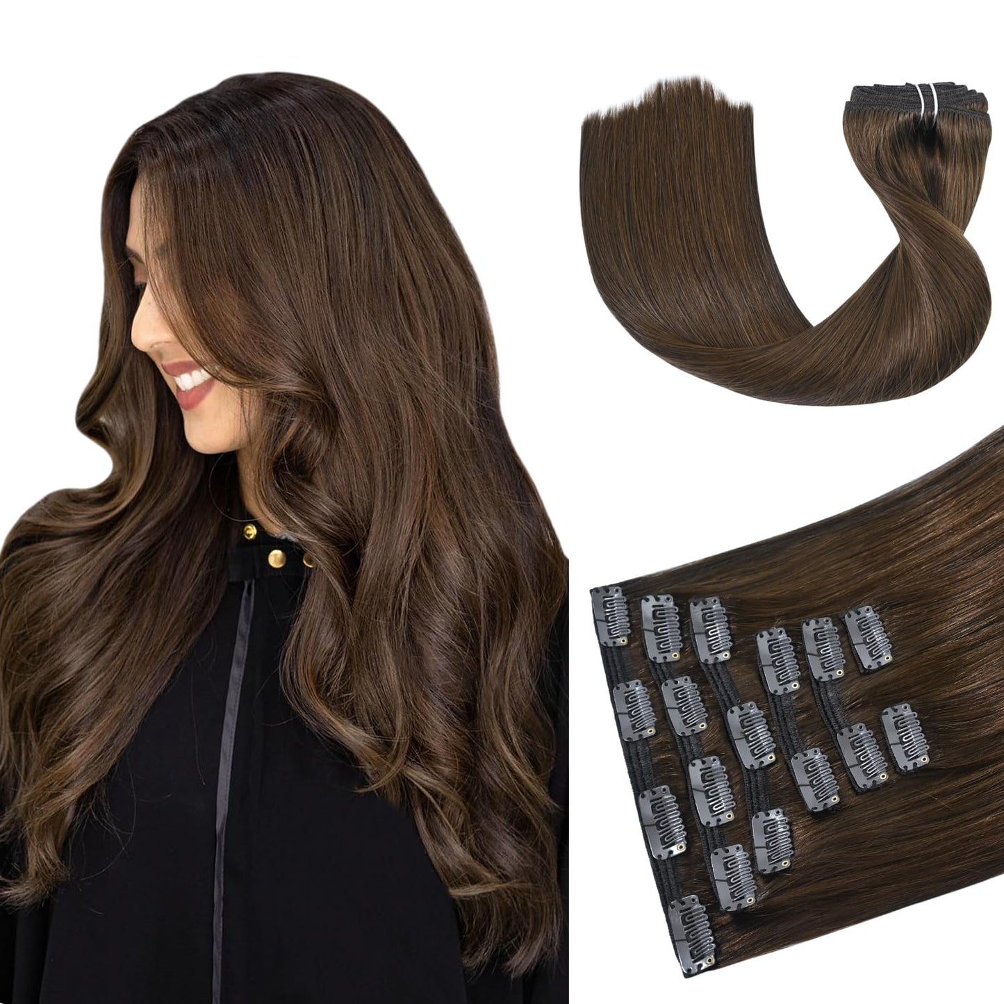 Medium Brown Clip in Hair Extensions for Natural Look & Feel